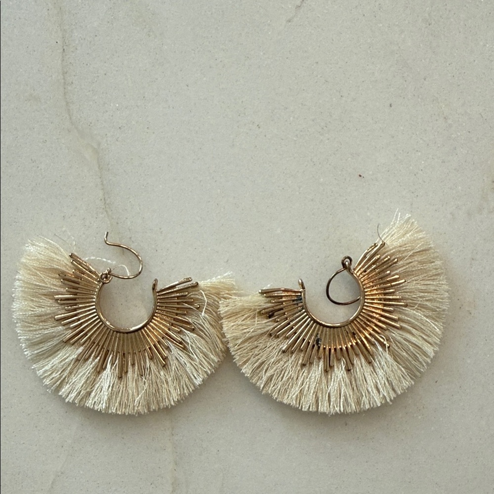 Elegant Gold and Cream Fringe Earrings